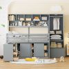 Full Size Wooden Loft Bed Big Storage with Under-bed Desk, with Drawers, with Shelves, Gray