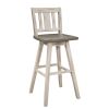 Pub Height Chairs Set of 2, Distressed Gray and White 360-degree Swivel Chair Solid Rubberwood Furniture, Vertical Slat Back Bar Chairs