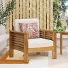 Outdoor Acacia Wood Club Chairs with Cushions, Teak+Beige, 27.75"D x 32"W x 27.75"H