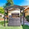 8x5FT Arc Roof, Grill Canopy for Outdoor Grill w/Double Galvanized Steel Roof and 2 Side Shelves, BBQ Gazebo Grill Tent for Patio Garden Backyard, Gre