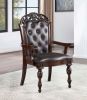 Traditional Set of 2pcs Arm Chairs Brown Cherry Solid wood Espresso Leatherette Tufted Formal Dining Room