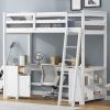 Twin Size Loft Bed with U-shaped Desk, Drawers and Storage Shelves, White