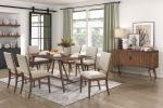 Modern Design 7pc Dining Set Table and 6x Side Chairs Fabric Upholstered Seat Back Brown Finish Wooden Dining Kitchen Furniture