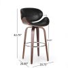 30" Mid-Century Modern Upholstered Swivel Barstool, Midnight Black, Walnut