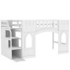 Twin Size Loft Bed with Storage Staircase and Window, White