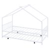 Twin Size Metal House Bed with Twin Size Trundle, White