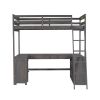 Twin Size Loft Bed with U-shaped Desk, Drawers and Storage Shelves, Antique Brown