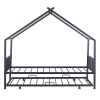 Twin Size Metal House Bed with Twin Size Trundle, Black