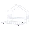 Twin Size Metal House Bed with Twin Size Trundle, White