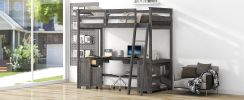 Twin Size Loft Bed with U-shaped Desk, Drawers and Storage Shelves, Antique Brown