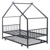 Twin Size Metal House Bed with Twin Size Trundle, Black