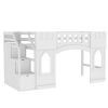 Twin Size Loft Bed with Storage Staircase and Window, White