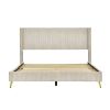 Queen Size Corduroy Platform Bed with Metal Legs, Beige