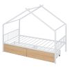 Twin Size Metal House Bed with Two Drawers, White