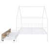 Full Size Metal House Bed with Two Drawers, White