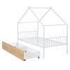 Twin Size Metal House Bed with Two Drawers, White