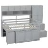 Full Size Wooden Loft Bed Big Storage with Under-bed Desk, with Drawers, with Shelves, Gray