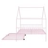 Full Size Metal House Bed with Twin Size Trundle, Pink