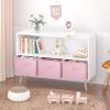 Kids bookcase with Collapsible Fabric Drawers, Children's Book Display, Toy Storage Cabinet Organizer, White+Pink