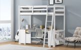 Twin Size Loft Bed with U-shaped Desk, Drawers and Storage Shelves, White