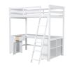 Twin Size Loft Bed with U-shaped Desk, Drawers and Storage Shelves, White