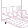 Full Size Metal House Bed with Twin Size Trundle, Pink