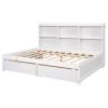 Full Bed with Side Bookcase, Drawers,White