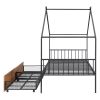 Twin Size Metal House Bed with Two Drawers, Black