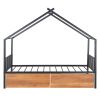 Twin Size Metal House Bed with Two Drawers, Black