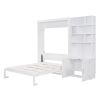 Full Size Murphy Bed with Multiple Storage Shelves and A Cabinet, White