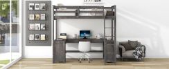 Twin Size Loft Bed with U-shaped Desk, Drawers and Storage Shelves, Antique Brown