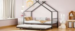 Twin Size Metal House Bed with Twin Size Trundle, Black