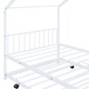 Twin Size Metal House Bed with Twin Size Trundle, White