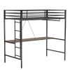 Adam Twin Loft Bunk Black with Cinnamon Wood Desk and Closet Rod