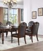 Traditional Set of 2pcs Arm Chairs Brown Cherry Solid wood Espresso Leatherette Tufted Formal Dining Room