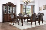 Traditional Set of 2pcs Arm Chairs Brown Cherry Solid wood Espresso Leatherette Tufted Formal Dining Room