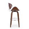 30" Mid-Century Modern Upholstered Swivel Barstool, Midnight Black, Walnut