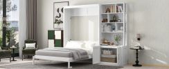 Full Size Murphy Bed with Multiple Storage Shelves and A Cabinet, White