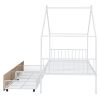 Twin Size Metal House Bed with Two Drawers, White