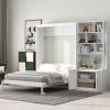 Full Size Murphy Bed with Multiple Storage Shelves and A Cabinet, White