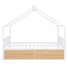 Full Size Metal House Bed with Two Drawers, White