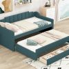 Twin Size Upholstered Daybed with Trundle and Three Drawers,Green