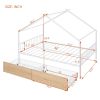 Full Size Metal House Bed with Two Drawers, White