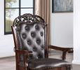 Traditional Set of 2pcs Arm Chairs Brown Cherry Solid wood Espresso Leatherette Tufted Formal Dining Room