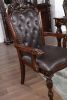 Traditional Set of 2pcs Arm Chairs Brown Cherry Solid wood Espresso Leatherette Tufted Formal Dining Room