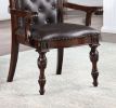 Traditional Set of 2pcs Arm Chairs Brown Cherry Solid wood Espresso Leatherette Tufted Formal Dining Room