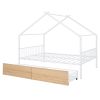 Full Size Metal House Bed with Two Drawers, White