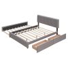 Upholstered Platform Bed with 2 Drawers and 1 Twin XL Trundle, Linen Fabric, Queen Size - Light Gray