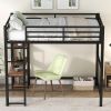 Full Size Metal Loft Bed with Built-in Desk and Storage Shelves, Black