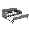 Twin Size Upholstery DayBed with Trundle and USB Charging Design,Trundle can be flat or erected,Gray